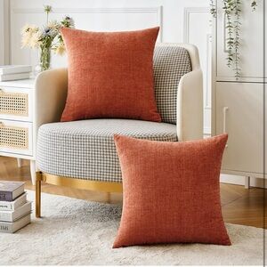 Pack of 2 Couch Throw Pillow Covers 18x18 Inch Soft Burnt Orange Chenille